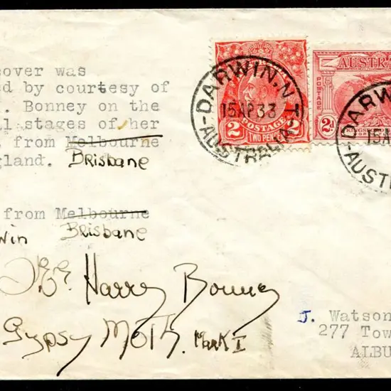 1933 (10th Apr) Brisbane to Darwin intermediate ...