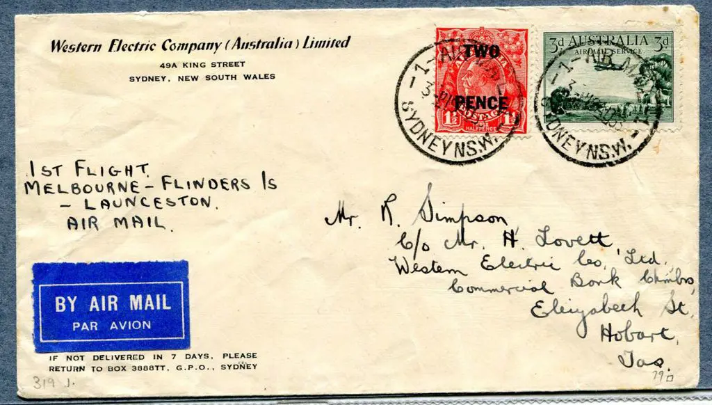 1933 (22nd Aug) Melbourne to Launceston via ... Image 1++