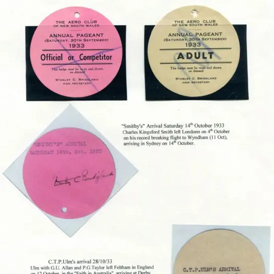 1933 (30th Sept) Badges issued for "The Aero Club ...