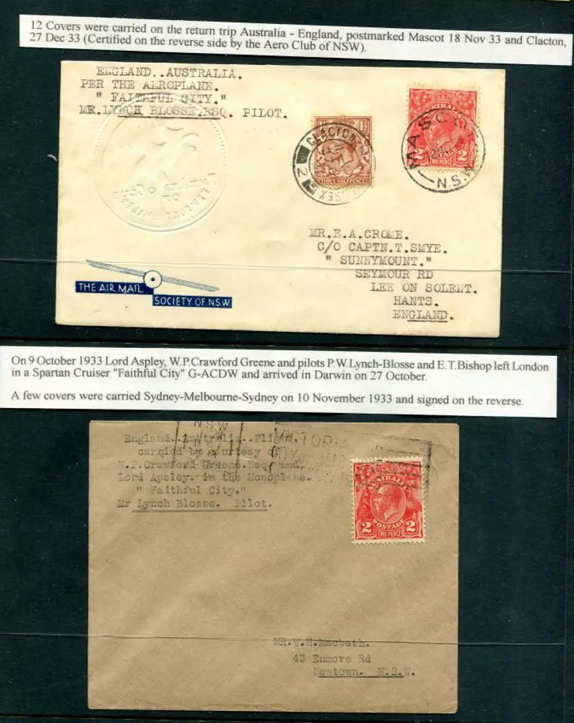 1933 (9th Oct) England to Australia return flown ... Image 1++