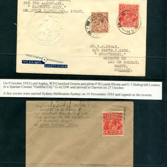 1933 (9th Oct) England to Australia return flown ...
