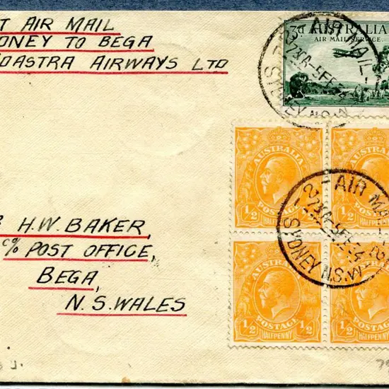 1934 (5th Feb) Sydney to Bega with attractive ½d ...