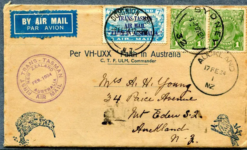 1934 (17th Feb) ditto but 7d NZ tied by Dominion ... Image 1++