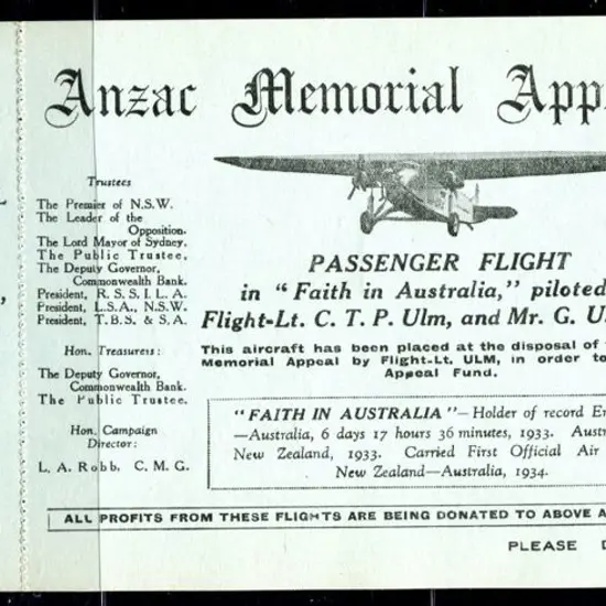 1934 (April) "Anzac Memorial Appeal - Passenger ...