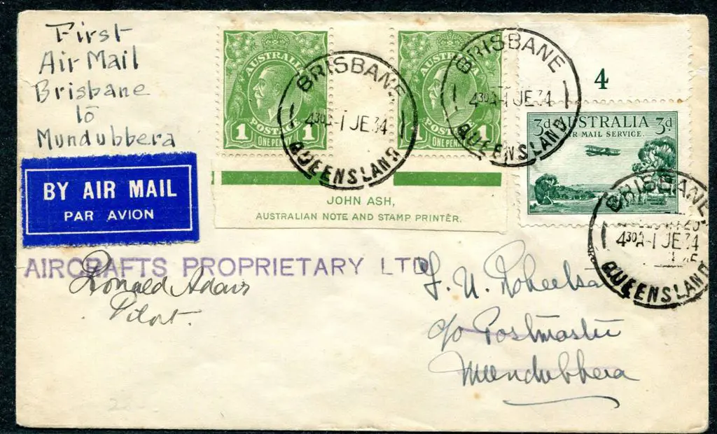 1934 (2nd June) Brisbane to Mundubbera signed by ... Image 1++