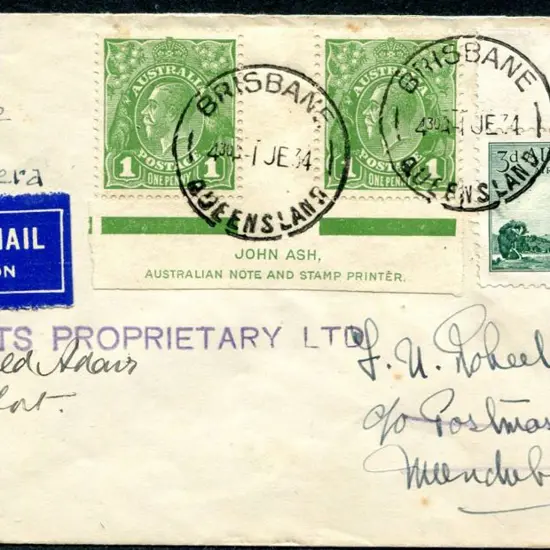 1934 (2nd June) Brisbane to Mundubbera signed by ...