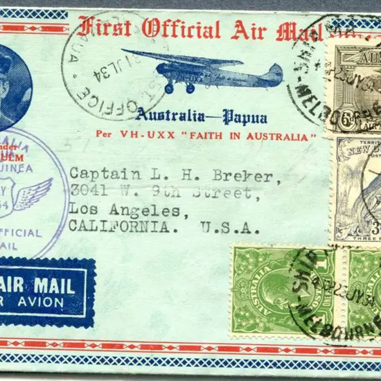 1934 (24th July) Australia to Papua & onto USA ...