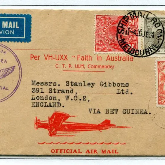 1934 (24th July) Australia to New Guinea Ulm flown ...