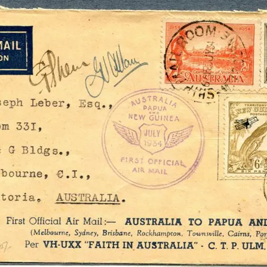 1934 (24th July) Australia to New Guinea & return ...