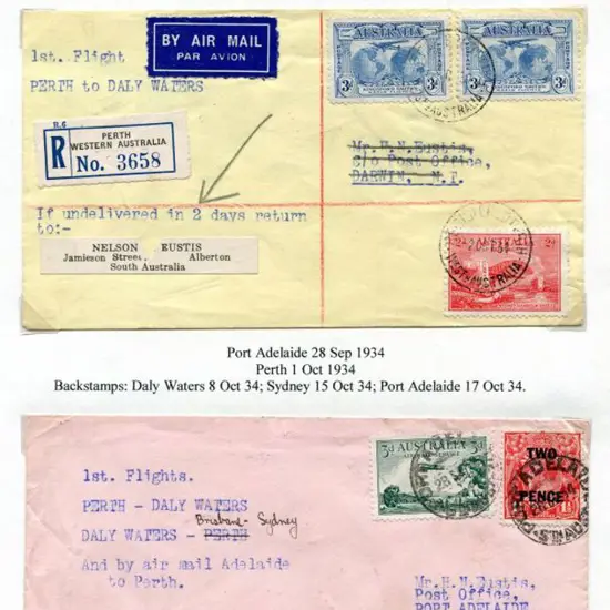 1934 (3rd Oct) Perth to Daly Waters & return, the ...