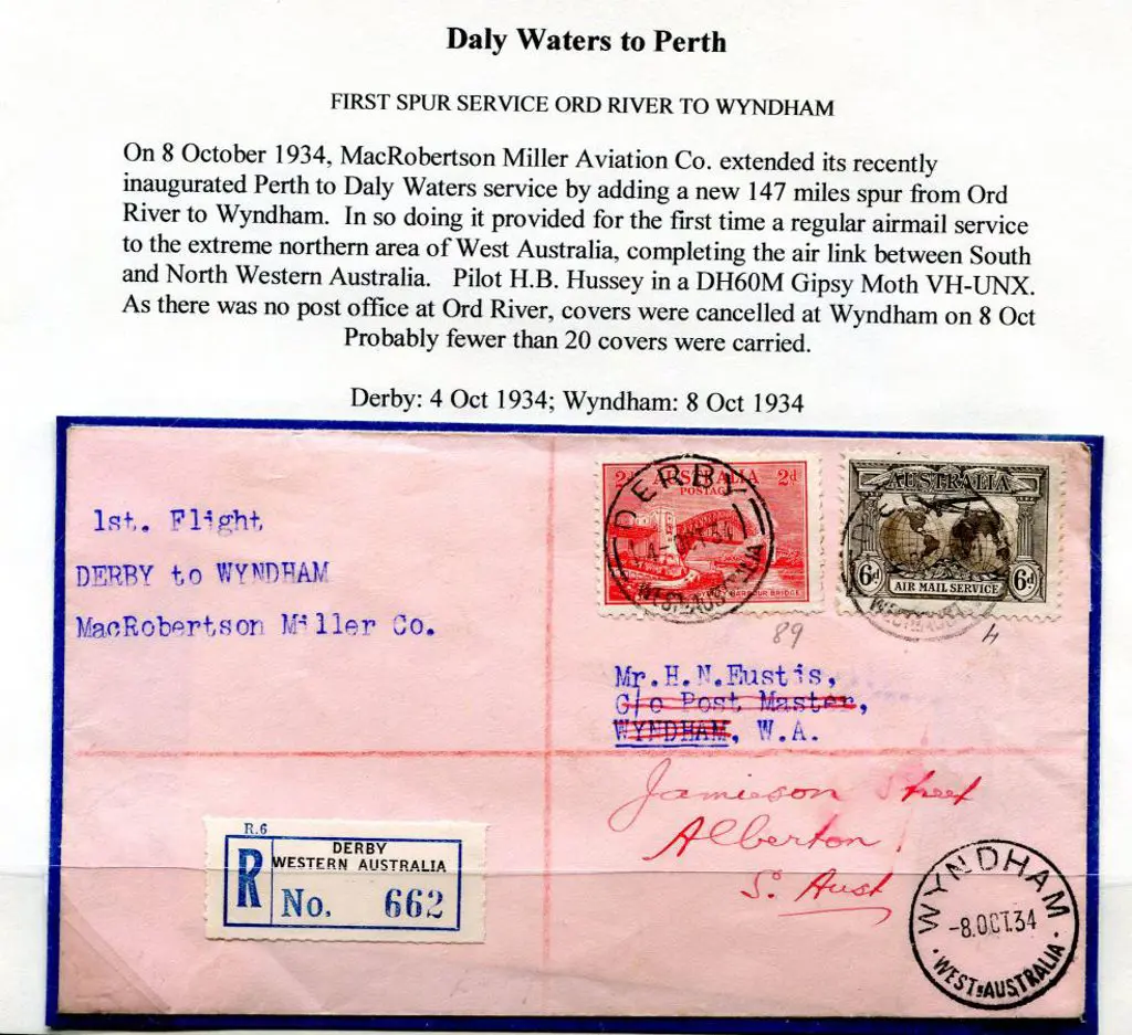 1934 (6th Oct) Ord River to Wyndham Eustis cover ... Image 1++