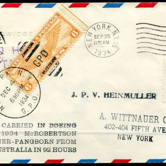 1934 (20th Oct) ditto on US 6c embossed env flown ...