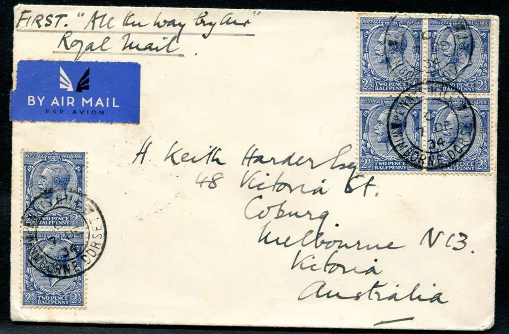 1934 (8th Dec) ditto but to Melbourne with 2½d KGV ... Image 1++