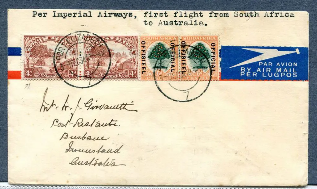 1934 (8th Dec) South Africa to Australia Imperial ... Image 1++