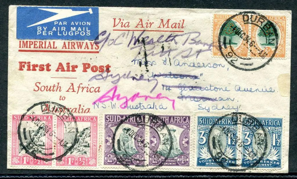 1934 (8th Dec) ditto with Durban cds's on South ... Image 1++