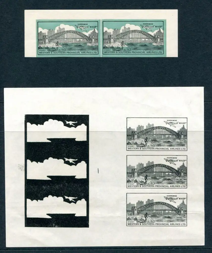 1935 (25th Mar) WASP Airlines vignette proof sheet ... Image 1++