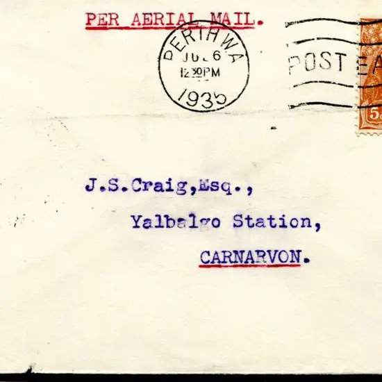 1935 (6th July) Perth to Carnarvon "Per Aerial ...