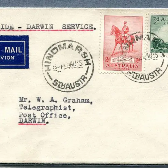 1935 (19th Aug) ditto with 2d SJ & 3d airmail tied ...