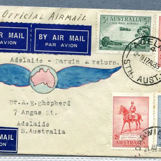 1935 (19th Aug) ditto with 2d SJ & 3d Airmail pmkd ...