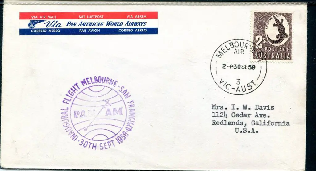 1958 (28th Sept) Australia to USA inaugural Pan Am ... Image 1++