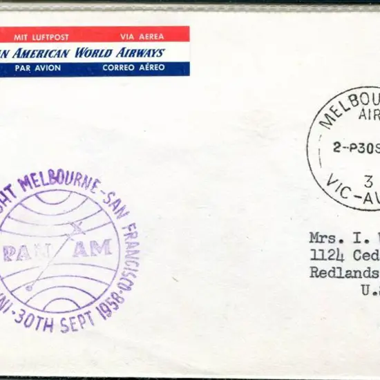 1958 (28th Sept) Australia to USA inaugural Pan Am ...