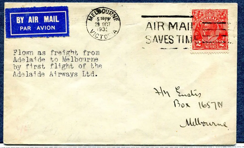 1935 (29th Oct) Adelaide to Melbourne first flight ... Image 1++