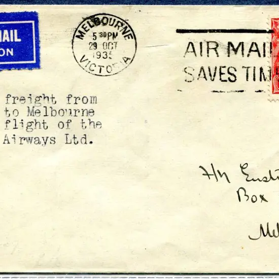 1935 (29th Oct) Adelaide to Melbourne first flight ...