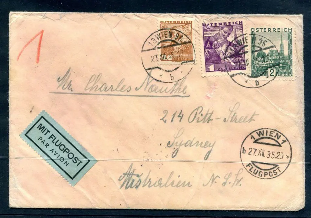 1935 (31st Dec) Vienna to Sydney cover with 3s20 ... Image 1++