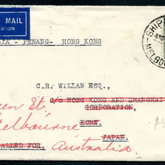 1936 (29th May) "Australia-Penang-Hong Kong" typed ...