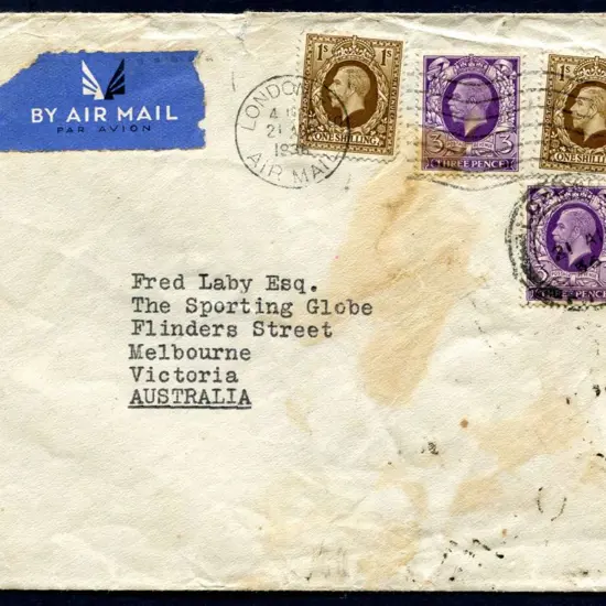 1936 (21st Aug) London to Sydney cover with 3d x 2 ...