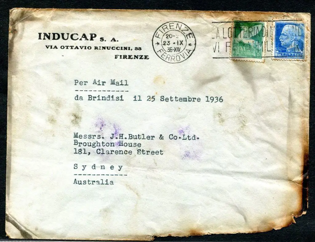 1936 (29th Sept) as above but from Italy with 6L25 ... Image 1++