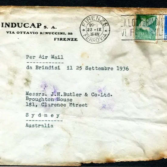 1936 (29th Sept) as above but from Italy with 6L25 ...
