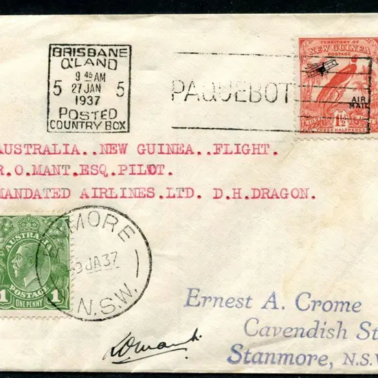 1937 (10th Jan) Sydney to Salamaua carried on ...