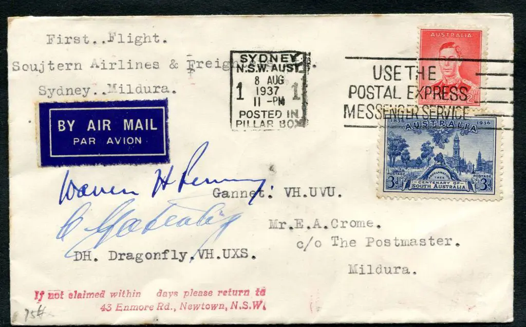 1937 (9th Aug) Sydney to Mildura with 2d KGVI & 3d ... Image 1++