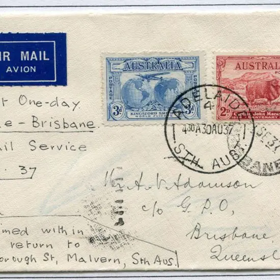 1937 (30th Aug) ditto with 3d KS & 2d Macarthur. ...