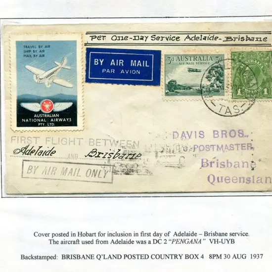 1937 (30th Aug) Adelaide to Brisbane, Brisbane to ...