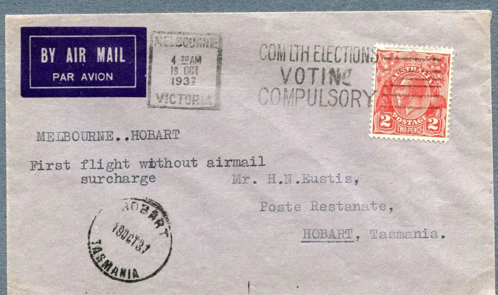 1937 (19th Oct) Melbourne to Hobart first flight ... Image 1++