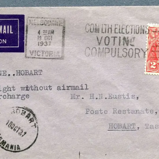 1937 (19th Oct) Melbourne to Hobart first flight ...