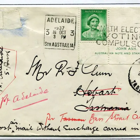 1937 (19th Oct) Adelaide to Hobart with ...