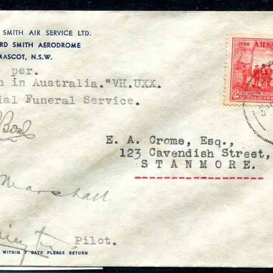 1937 (5th Nov) Aerial Funeral Service cover per ...