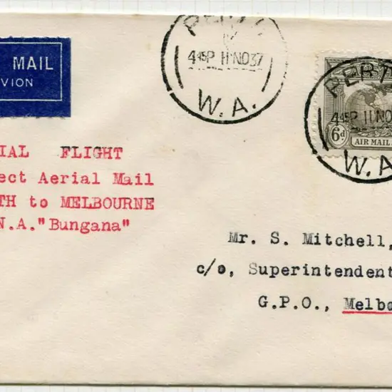 1937 (11th Nov) Perth to Melbourne carried on ...