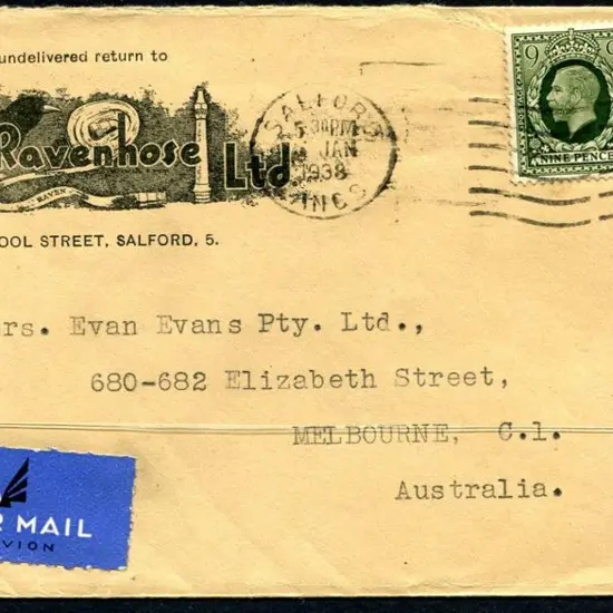 1938 (5th Jan) Ravenhose Ltd Salford GB cover to ...
