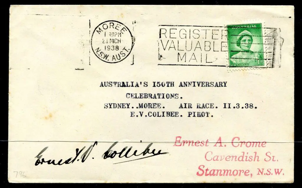 1938 (11th Mar) Sydney to Moree Air Race cover ... Image 1++