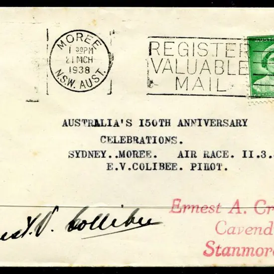 1938 (11th Mar) Sydney to Moree Air Race cover ...