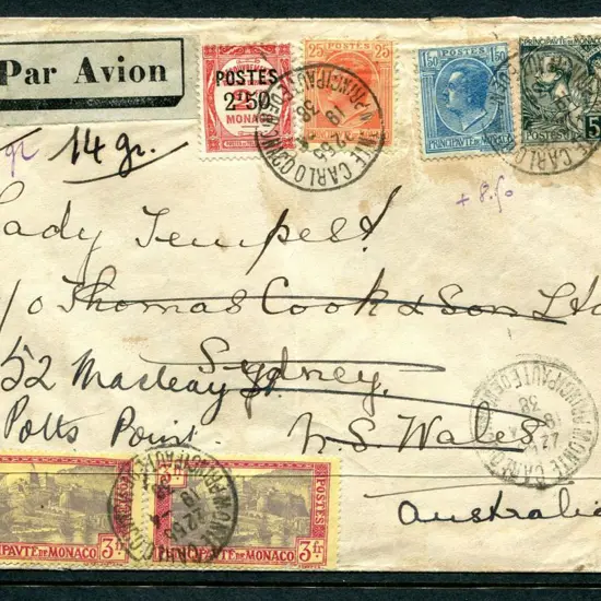 1938 (19th Apr) Monaco to Sydney where redirected ...