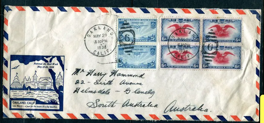 1938 (21st May) Oakland, California to Glenelg, ... Image 1++