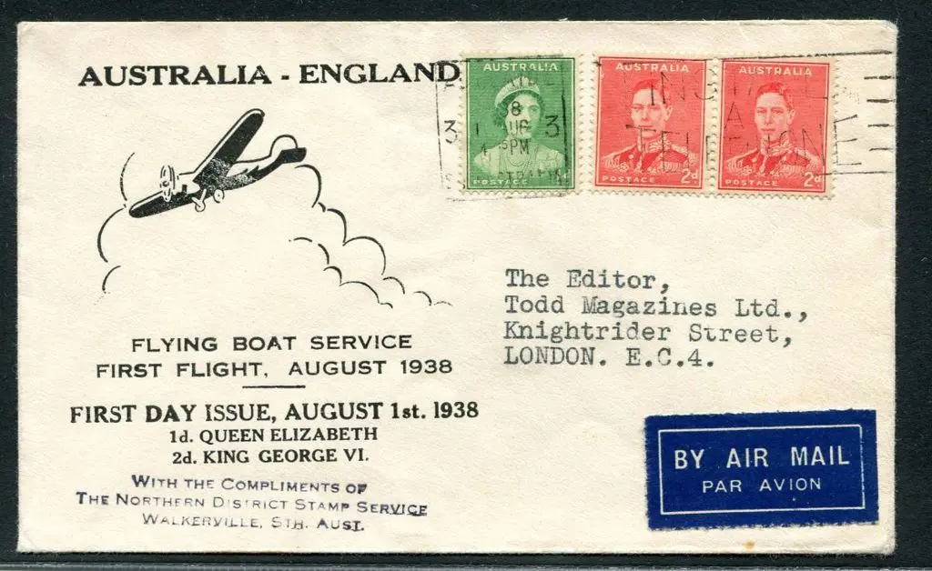 1938 (4th Aug) 1d QE & 2d KGVI FDC on Australia to ... Image 1++