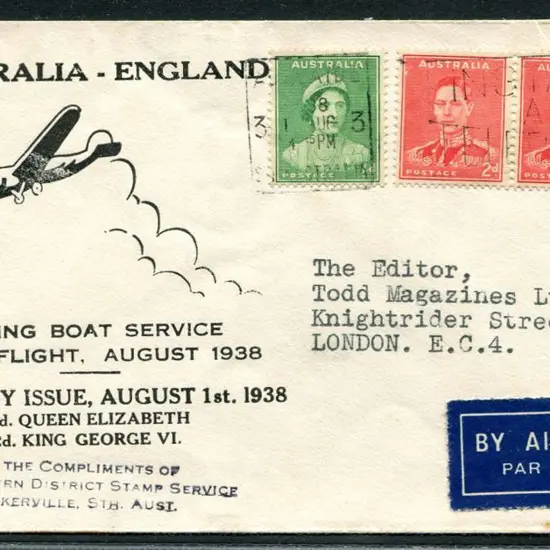 1938 (4th Aug) 1d QE & 2d KGVI FDC on Australia to ...