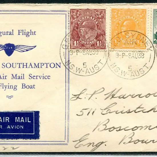 1938 (4th Aug) Sydney to Southampton Inaugural ...