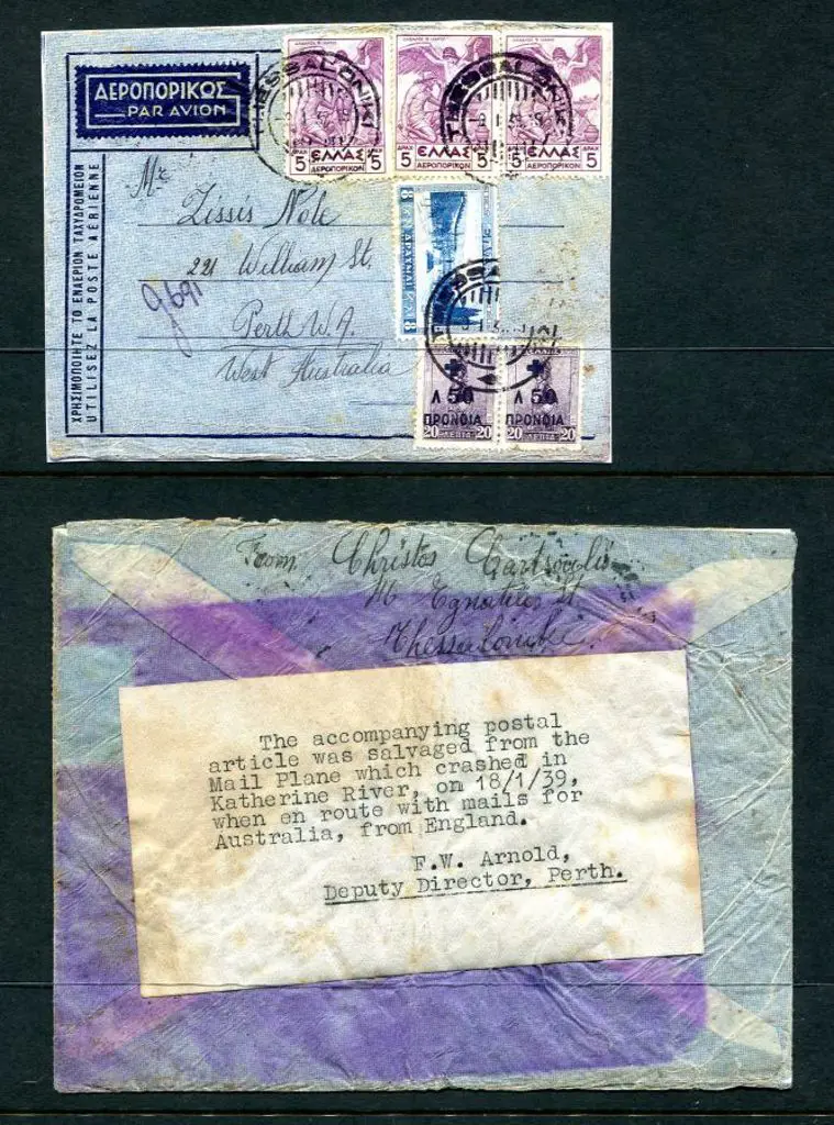 1939 (18th Jan) Thessaldniki Greece to Perth Air ... Image 1++